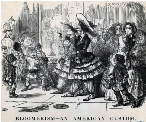 <strong>What did bloomers,like the ones featured in the 1851 cartoon titled Bloomerism - An American Custom, symbolize as a fashion statement? </strong> A) Wealth and status B) Women's liberation C) Support for the abolitionist movement D) Support for the annexation of Mexico