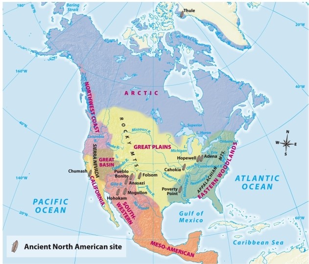 <strong>According to Map 1.2: Native North American Cultures,what was among the most important factors in setting boundaries between ancient cultures? </strong> A) Different environmental features B) Distinct political systems C) Distinct language systems D) Different religions
