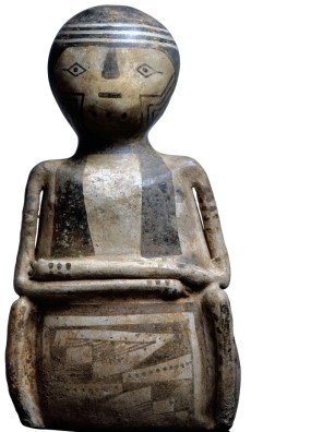<strong>What can historians learn about the Anasazi people from their effigy figures? </strong> A) That the Anasazi demonstrated sophisticated pottery methods B) That human effigies were extremely common among the Anasazi C) That the Anasazi people held unique burial practices that were not found elsewhere in America D) That the Anasazi were a warlike people