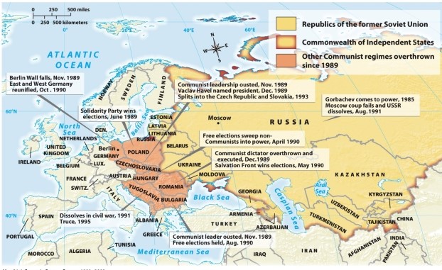 <strong>According to Map 31.1: Events in Eastern Europe,1989-2002,which countries were formerly held by Communist regimes? </strong> A) Poland,Armenia,Estonia B) Romania,Georgia,Latvia C) Poland,Romania,Bulgaria D) Italy,Belarus,Hungary