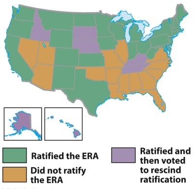 <strong>According to the map titled The Fight for the Equal Rights Amendment, states in what region were least likely to ratify the Equal Rights Amendment? </strong> A) The Pacific Northwest B) The Deep South C) The Midwest D) New England