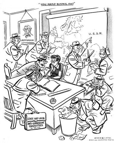 <strong>Why might the cartoonist of the image in the Visual Activity titled The Red Scare have included a portrait of Thomas Jefferson as a comment on the Red scare? </strong> A) Because Jefferson wrote the Bill of Rights,and McCarthyism infringed on the rights of Americans B) Because Jefferson was a fervent anti-Communist C) Because Jefferson strongly supported all political dissent D) Because Jefferson sponsored the Alien and Sedition Acts in the late eighteenth century,which attempted to squash dissent