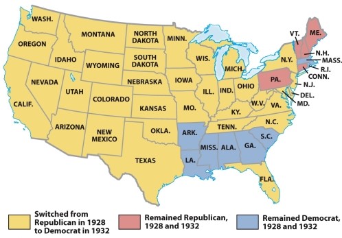 <strong>According to Map 24.2: Electoral Shift,1928-1932,which states were most likely to have voted Democrat in both the 1928 and 1932 elections? </strong> A) Midwestern states B) More recently admitted western states C) States in the Deep South D) States with highly concentrated urban areas