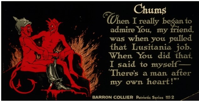 <strong>The American war poster Chums emphasized what aspect of the U.S.effort in World War I? </strong> A) America's military might B) German evil as opposed to American righteousness C) The lavish excess of German life D) The strong bonds between America and its allies