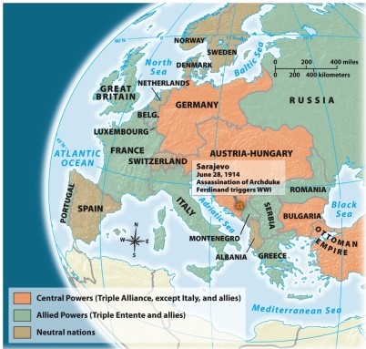 <strong>According to Map 22.2: European Alliances after the Outbreak of World War I,which nation remained neutral following the outbreak of World War I? </strong> A) Luxembourg B) Bulgaria C) Albania D) Serbia