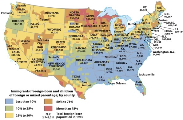 <strong>According to Map 19.2: The Impact of Immigration,to 1910,which of the following states had the highest percentage of immigrant inhabitants? </strong> A) Michigan B) South Dakota C) Missouri D) Oregon