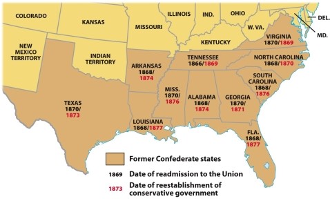 <strong>According to Map 16.3: The Reconstruction of the South,which former Confederate state was first to be readmitted to the Union? </strong> A) Florida B) Georgia C) Virginia D) Tennessee