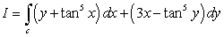 Compute where c is the curve starting at the origin and ending at .