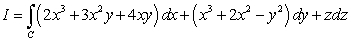 Compute along the curve shown in the following figure.