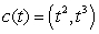 A moving particle is following the path . At the particle leaves the path on a straight line tangent to the path. If the particle maintains the same speed as when it left the path, what are the x- and y-coordinates of the particle's position when ?