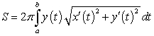 The surface area of the surface generated by revolving the parametric curve about the x-axis for is given by the formula . Compute the area of the surface generated by revolving the parametric curve about the x-axis.