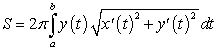 The surface area of the surface generated by revolving a parametric curve about the x-axis for is given by the formula . Compute the area of the surface generated by revolving the curve , about the x-axis.
