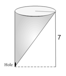 <strong>A conical tank filled with water has a height of 7 m and a top radius of 2 m. Water leaks through a hole of area at the bottom. </strong> A) Find the water level at time . B) How long does it takes for the tank to empty?