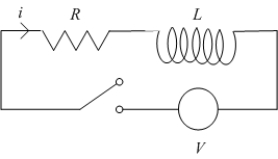 <strong>Consider the circuit shown in the following figure. At the switch is closed and the current passes through the circuit. The constant voltage is the sum of the voltage across the resistor and the voltage across the inductor. </strong> A) Set up an initial value problem satisfied by . B) Solve for the current . C) What is the current after a long time?