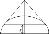 Find the volume of the solid whose base is the semi-circular region and the cross sections perpendicular to the y-axis are isosceles right triangles whose hypotenuse lie on the base of the solid.