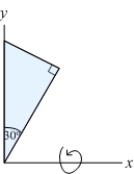 Find the volume generated by revolving a right triangle with angle and hypotenuse 2 about a line perpendicular to the hypotenuse passing through the vertex of the angle, as shown in the figure.