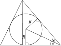 Find the angles of the isosceles triangle of minimum area in which a circle of radius is inscribed. What are the sides of this triangle? (You don't have to prove that the area is a minimum.)