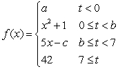 Find the constants and which make the function continuous: