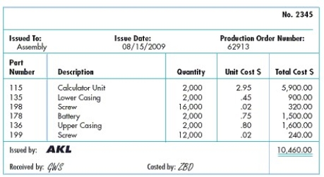 <strong>This document appears to be a </strong> A)Materials Requisition. B)Production Order. C)Bill of Materials. D)Move Ticket between production and warehouse functions.