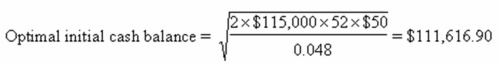 <strong> Your firm spends $346,000 a week to pay bills and maintains a lower cash balance limit of $150,000.The standard deviation of your disbursements is $28,700.The applicable interest rate is 5 percent and the fixed cost of transferring funds is $60.What is your optimal average cash balance based on the BAT model?</strong> A) $103,900 B) $146,500 C) $182,200 D) $207,800 E) $249,900