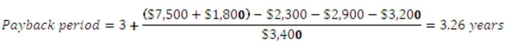 <strong> A project has an initial cost of $18,400 and produces cash inflows of $7,200,$8,900,and $7,500 over three years,respectively.What is the discounted payback period if the required rate of return is 16 percent?</strong> A) 2.31 years B) 2.45 years C) 2.55 years D) 2.62 years E) never