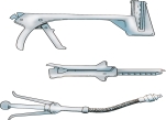 <strong>The instrument devices depicted below are designed to ligate,divide,resect suture,and anastomose tissue.They are commonly called:</strong> A) endomechanical clamps. B) stapling instruments. C) surgical staplers. D) stapling instruments and surgical staplers.