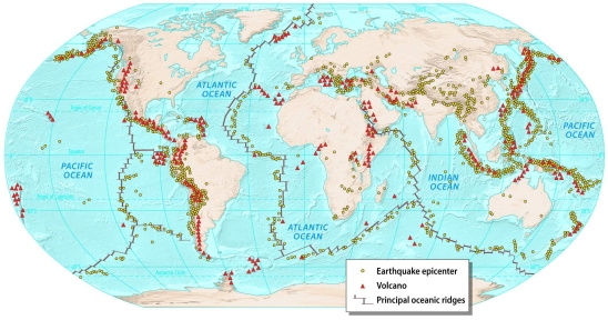 Using the figures below to guide you, discuss the relationship between plate tectonics and the location of seismic activity around the world.           