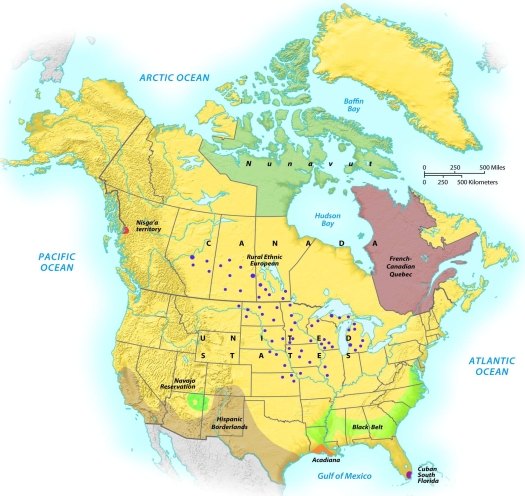 <strong>Two cultural regions in North America have a French heritage. Which ones are they? </strong> A) Quebec and the Hispanic Borderlands B) Quebec and Acadiana C) Quebec and the Rural Ethnic European region D) Quebec and Nunavut E) Quebec and Cuban South Florida