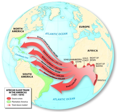 <strong>Which of the following areas received the largest number of slaves between 1451 and 1870?  </strong> A) the French Caribbean B) the Danish Caribbean C) the British Caribbean D) Spanish America E) the Middle East <div style=padding-top: 35px> 