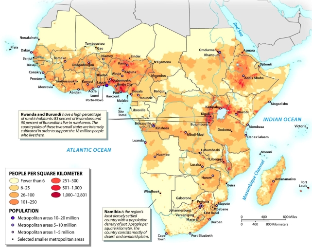 <strong>Which country of Sub-Saharan Africa is the LEAST densely settled in the region?  </strong> A) Namibia B) Burundi C) Angola D) Ethiopia E) Nigeria <div style=padding-top: 35px> 