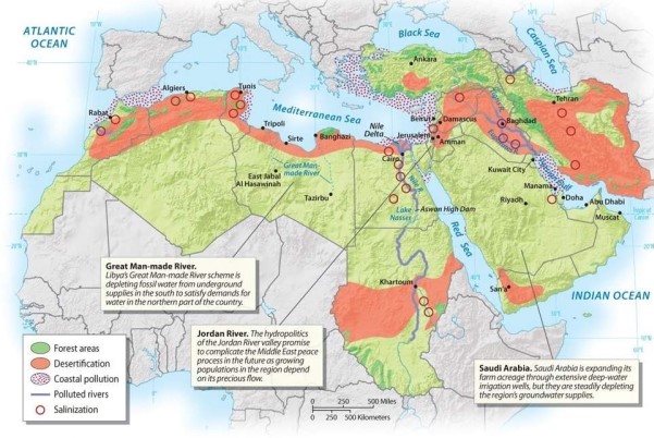 <strong>Which of the following is NOT one of the environmental problems facing North Africa/Southwest Asia? </strong> A) deforestation B) hurricanes C) overgrazing D) salinization E) water shortages