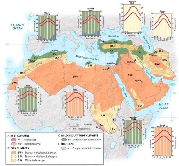 <strong>Which of the following cities in Southwest Asia and North Africa receives the highest amounts of annual precipitation? </strong> A) Cairo, Egypt B) Istanbul, Turkey C) Riyadh, Saudi Arabia D) Tehran, Iran E) Baghdad, Iraq