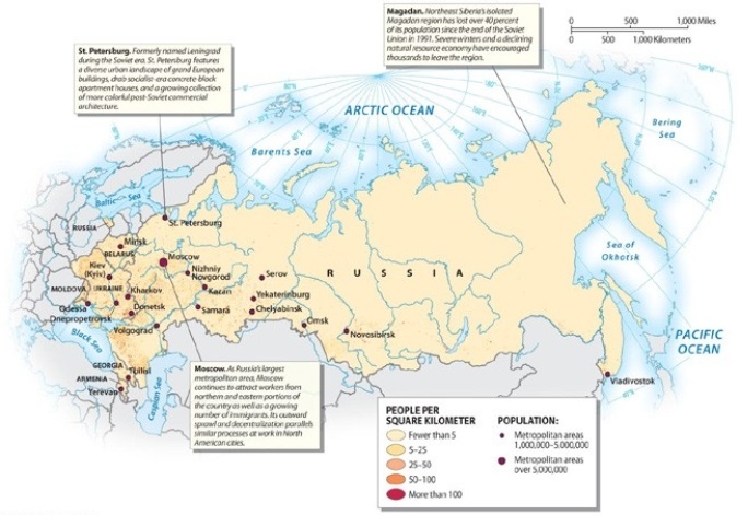 <strong>The highest population densities in the Russian Domain are found in which part of the region?  </strong> A) the southeastern part of the region B) the eastern-most part of the region C) Siberia D) the western-most part of the region E) the coastal areas around the Sea of Okhotsk <div style=padding-top: 35px> 