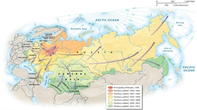 <strong>Where were most of Russia's major territorial gains in the nineteenth century?  </strong> A) Eastern Europe B) Central Asia C) Northern Europe D) the Pacific region of Asia E) the Baltic Republics <div style=padding-top: 35px> 