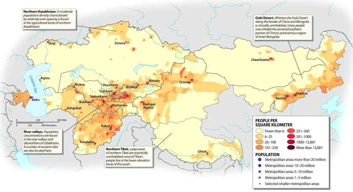 <strong>Which country of Central Asia has the lowest population density in the region?  </strong> A) Azerbaijan B) Mongolia C) Uzbekistan D) Tajikistan E) Afghanistan <div style=padding-top: 35px> 