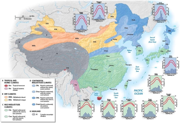 <strong>Where would you find the mildest climate of East Asia? </strong> A) the Japanese islands that lie closest to Russia B) the northern portion of the Korean peninsula C) southeastern China D) southwestern China E) central China