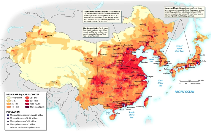 <strong>What is the most densely populated part of East Asia? </strong> A) China B) South Korea C) Japan D) North Korea E) Hong Kong