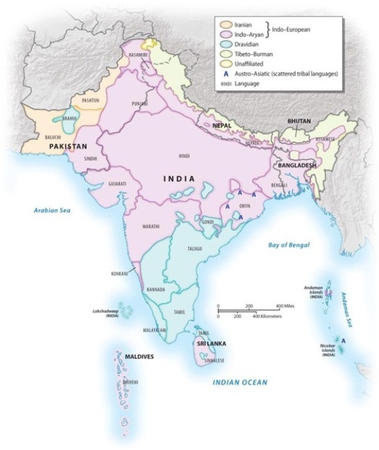 <strong>In what part of India are Dravidian languages most likely to be spoken? </strong> A) north B) east C) west D) south E) center