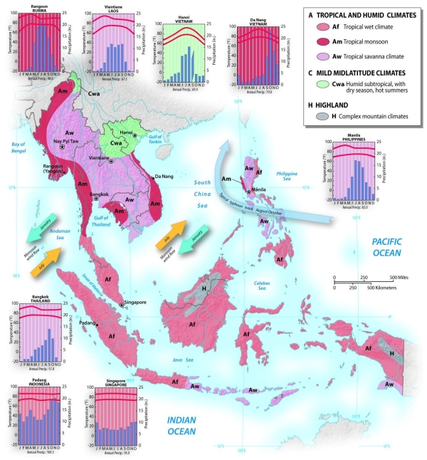 What type of climate dominates in most of insular Southeast Asia?