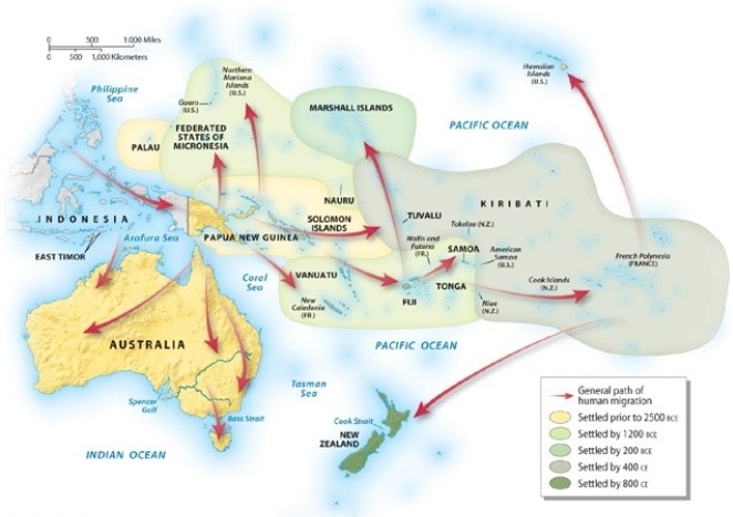 <strong>Of the following places in Australia/Oceania, which was the first to be settled by humans? </strong> A) Australia B) New Zealand C) Fiji D) Hawaii E) Cook Islands