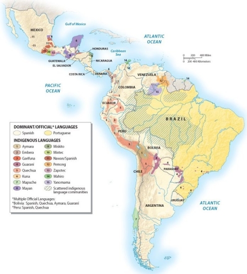 Discuss and analyze the reasons for the demographic collapse of the indigenous population of Latin America.Using the map of languages of Latin America as a guide,explain the geography of Amerindian survival.