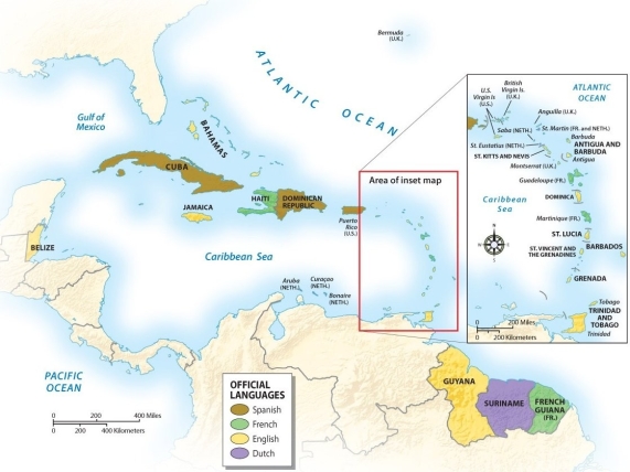 <strong>What language is spoken by the most people in the Caribbean?  </strong> A) English B) Spanish C) French D) Dutch E) Portuguese <div style=padding-top: 35px> 
