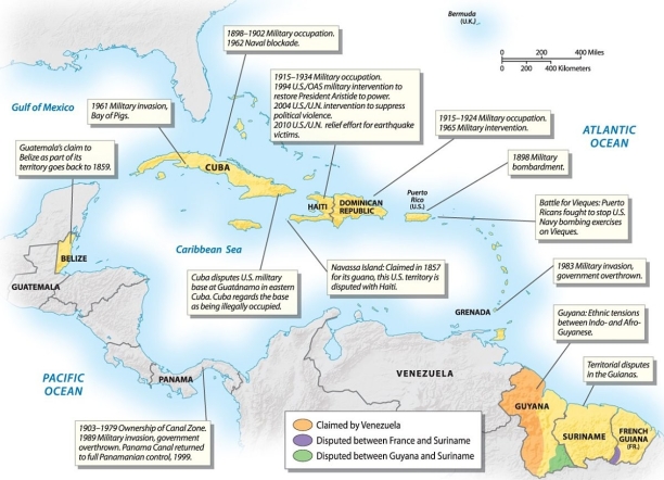 Describe and analyze the nature of U.S.involvement in the Caribbean from 1898 to the present.  <div style=padding-top: 35px> 