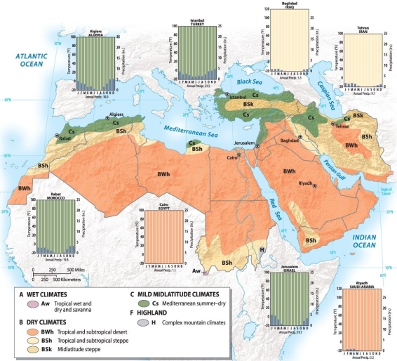 <strong>Which of the following cities in Southwest Asia and North Africa receives the highest amounts of annual precipitation? </strong> A) Cairo, Egypt B) Istanbul, Turkey C) Riyadh, Saudi Arabia D) Tehran, Iran E) Baghdad, Iraq