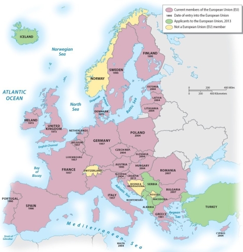 <strong>Which of the following European countries is NOT a member of the European Union?  </strong> A) Austria B) Denmark C) Portugal D) Switzerland E) United Kingdom <div style=padding-top: 35px> 
