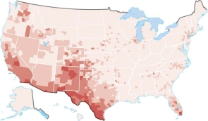 <strong>Figure 7.2.1 This map displays the distribution of what ethnicity in the United States?</strong> A) Hispanic B) African American C) Asian American D) American Indian E) European