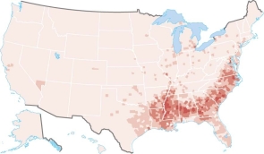 <strong>Figure 7.2.2 This map displays the distribution of what ethnicity in the United States?</strong> A) Hispanic B) African American C) Asian American D) American Indian E) European