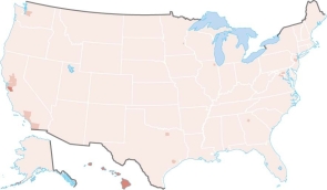 <strong>Figure 7.2.3 This map displays the distribution of what ethnicity in the United States?</strong> A) Hispanic B) African American C) Asian American D) American Indian E) European