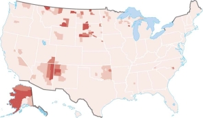 <strong>Figure 7.2.4 This map displays the distribution of what ethnicity in the United States?</strong> A) Hispanic B) African American C) Asian American D) American Indian E) European