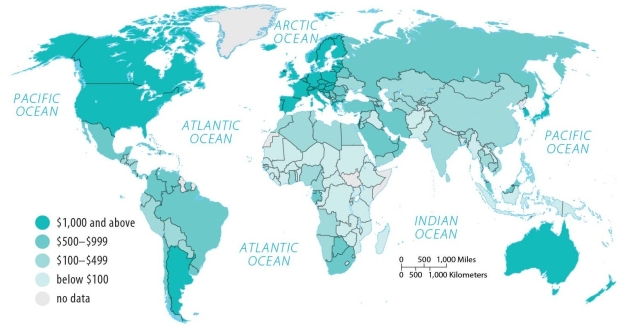 <strong>Figure 9.4.5 On average,developed countries spend about $________ annually per capita on health care.</strong> A) 25,000 B) 18,000 C) 14,000 D) 8,000 E) 4,000